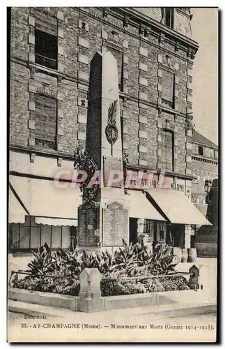 Cartes postales Ay Champagne Monument aux Morts Guerre 1914 1918 Militaria