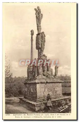 Ansichtskarte AK Calvaire de Sainte Venec situe a mi chemin de la Route de Quimper a Chateaulin Enfant