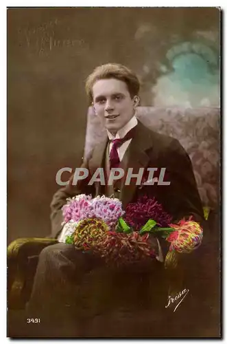 Cartes postales Fantaisie Homme Fleurs