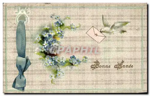 Cartes postales Fantaisie Bonne Annee Colombe Fleurs
