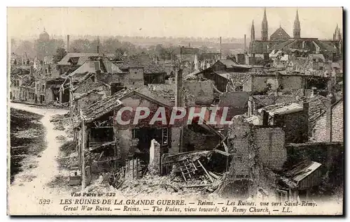 Cartes postales Les Ruines De La Grande Guerre Reims Les ruines vue vers Saint Remy Militaria