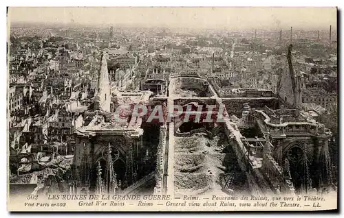 Ansichtskarte AK Les Ruines De La Grande Guerre Reims Panorama des ruines vers le theatre Militaria