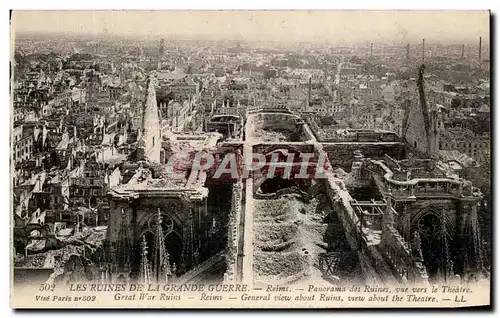 Cartes postales Les Ruines De La Grande Guerre Reims Panorama des ruines vers le theatre Militaria