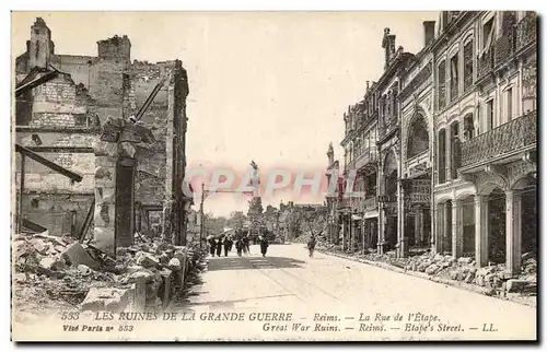 Ansichtskarte AK Les Ruines De la Grande Guerre Reims La Rue de L Etape Militaria