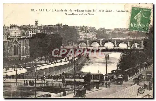 Cartes postales Paris L Abside de Notre Dame et la Seine Panorama Tramway