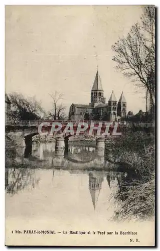 Ansichtskarte AK Paray Le Monial La Basilique et Le Pont Sur La Bourbince