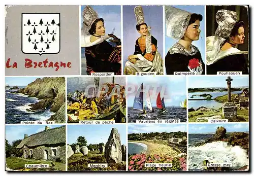 Moderne Karte La Bretagne Coiffes Folklore Costume