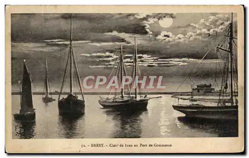 Cartes postales Brest Clair de Lune au port De Commerce Bateaux