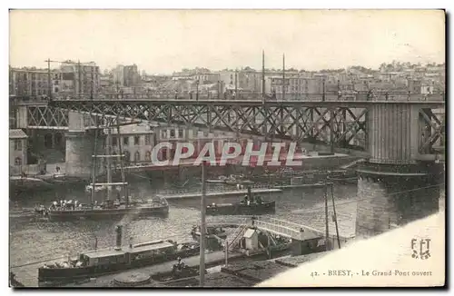 Cartes postales Brest Le Grand Pont Ouvert Bateaux