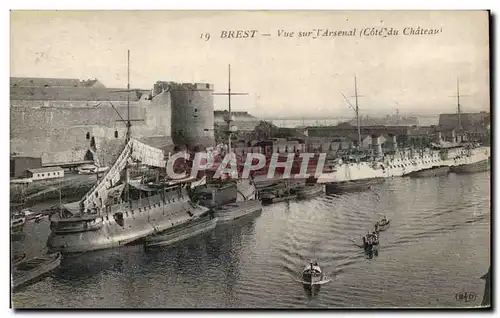 Cartes postales Brest Vue sur L Arsenal Cote du chateau Bateau