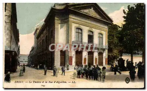 Ansichtskarte AK Brest Le Theatre Et La Rue d Aiguillon Soldats Militaria