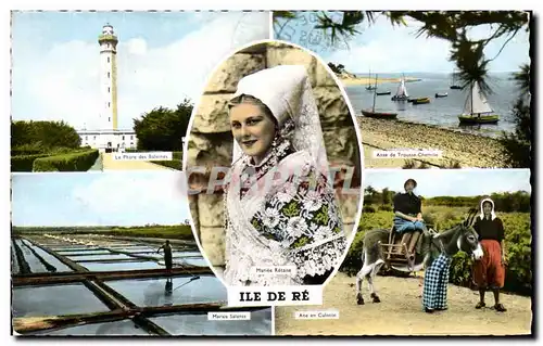 Cartes postales moderne ile de Re Phare des baleines Folklore Trousse Chemise Ane Marais salants