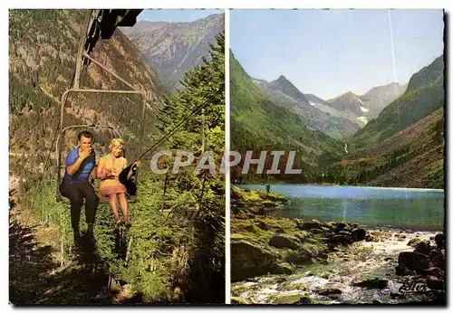 Cartes postales moderne Les Pyrenees Arrivee du Telesiege du Pont d Espagne Le lac de Gaube et le deversoir