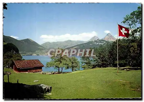 Cartes postales moderne Rutil am Vierwaldstattersee Rutllwises mit Brunnen Und Mythen