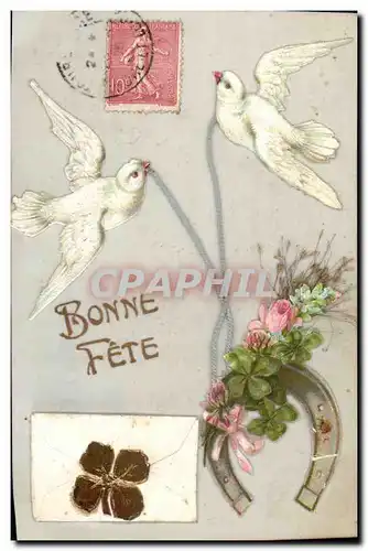 Cartes postales Fantaisie Bonne Fete Colombes Fer a cheval Trelfe