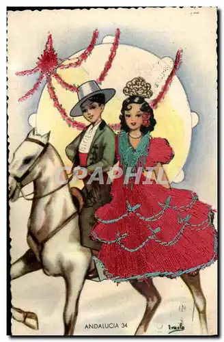 Cartes postales Folklore Costune Andalucia Femme Cheval