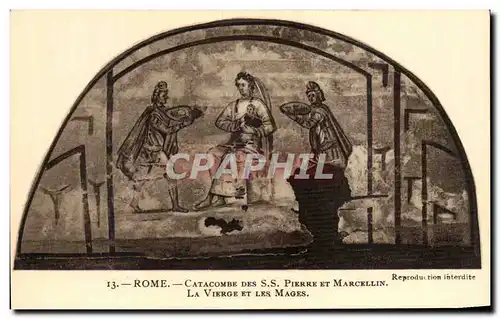 Cartes postales Rome Catacombe des SS Pierre et Marcellin la vierge et les mages