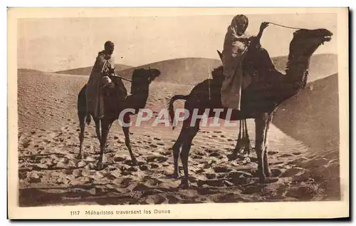 Cartes postales Meharlstes Traversant les Dunes Chameaux