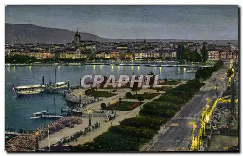 Cartes postales Geneve La Rade de nuit