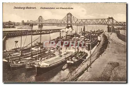 Cartes postales Duisburg Ruhrot Hafeneinfahrt Mit Rheinbrucke Bateaux