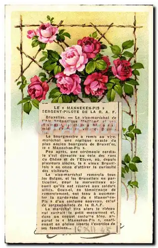 Cartes postales feuillet Le Manneken segent pilote de la TAF colle sur Cartes postales fleurs