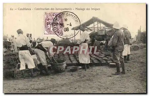 Ansichtskarte AK Casablanca Construchion des baraquements Moulage des briques Campagne de Marox 1907 1908 Militar