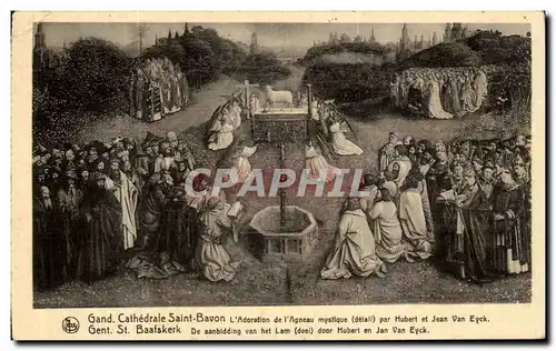 Cartes postales Gand cathedrale st Bavon L adoration de l agneau mystique par Hubert et Jean Van Eyck