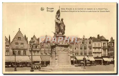 Cartes postales Bruges Statue Breydel et de Coninck et Maisons de la Grand Place