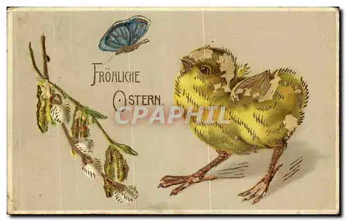 Cartes postales Frohliche Ostern Paques Poussin Papillon