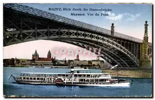 Ansichtskarte AK Mainz Blick durch die Stassenbruke Mayence Vue du Pont Bateau