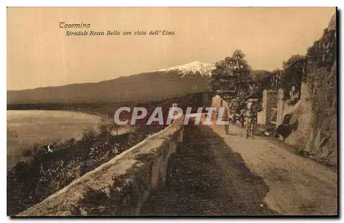 Ansichtskarte AK Taormina Stradale Rocca Bella con vista dell Etna Caleche Volcan