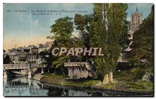 Cartes postales Le Mans Les Bords de la Sarthe et Ruines Gallo Romaines pres le Pont en X