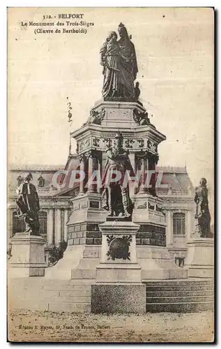 Cartes postales Belfort Le Monument des Troix Sieges Oeuvre de Bartholdi