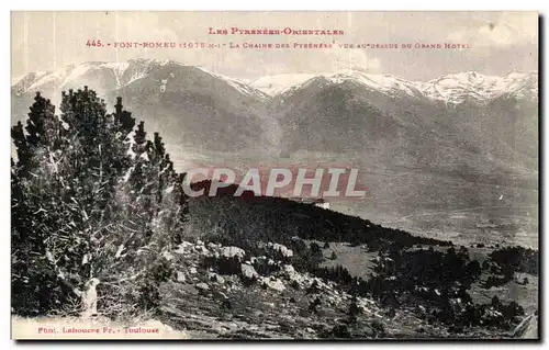 Cartes postales Font Romeu La chaine des Pyrenees Vue au dessus du grand hotel