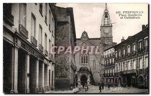Cartes postales Perpignan Place Gambetta et cathedrale