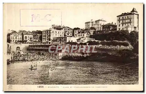 Cartes postales Biarritz Plage Et Etablissements Du Port Vieux