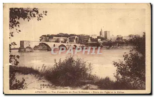 Cartes postales Avignon Vue d ensemble du Pont St Benezet Palais des Papes et le Rhone