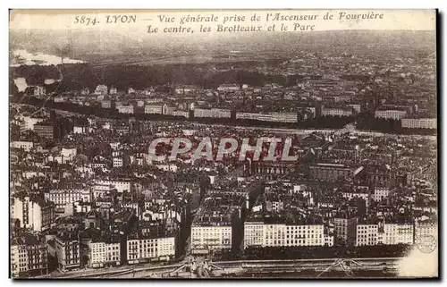 Cartes postales Lyon Vue generale Prise de l Ascenseur de Fourviere Le centre Les Brotteaux et le parc