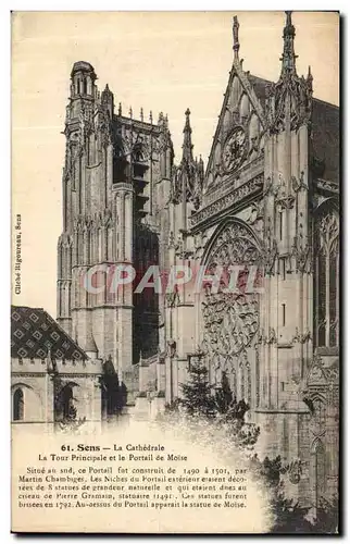 Cartes postales Sens La Cathedrale La tour principale et le portail de Moise