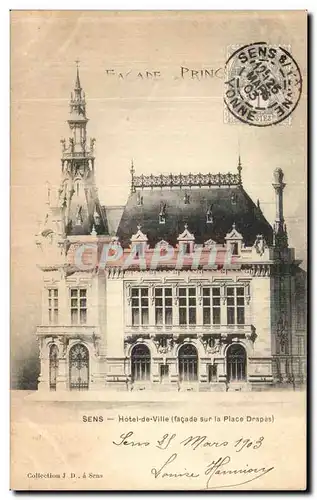 Cartes postales Sens Hotel de Ville Facade sur la Place Drapes