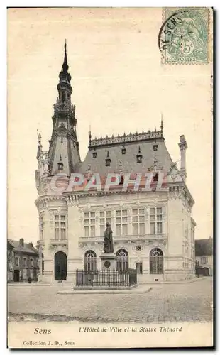 Cartes postales Sens Hotel de Ville et la Satue Thenard