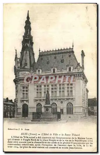 Cartes postales Sens L Hotel de Ville et la Statue Thenard