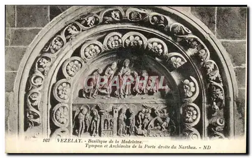 Cartes postales Vezelay Basilique de la madeleine Tympan et Archivolte de la Porte du Northex