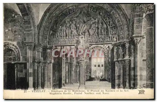 Cartes postales Vezelay Basilique de la Madeleine Le Portail du Narthex et la nef