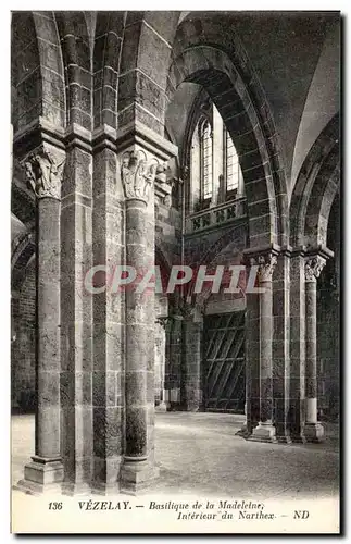 Cartes postales Vezelay Basilique de la Madeleine Interieur du Narthex