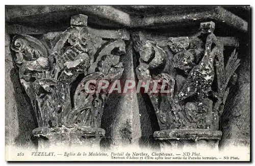 Cartes postales Vezelay Eglise de la Madeleine Portail du Narthex Chapiteaux Travaux d Adam et d Eve apres Leur