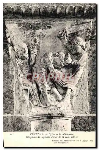 Cartes postales Vezelay Eglise De la Madeleine Chapiteau du septieme pilier de la Nef Cote Nord Samuel fait tran