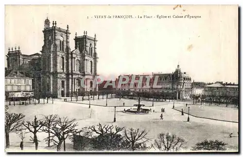 Cartes postales Vitry Le Francois La Place Eglise et Caisse d Epargne