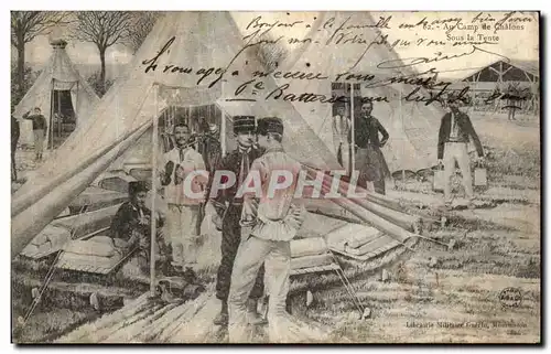 Cartes postales Au Camp de Chalons Sous la Tente Militaria