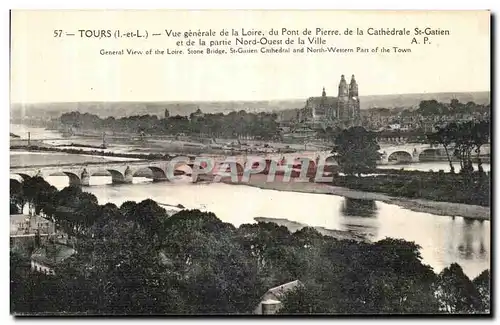 Ansichtskarte AK Tours Vue Generale de La Loire du pont de Pierre de la Cathedrale St Gatien et de la partie Nord